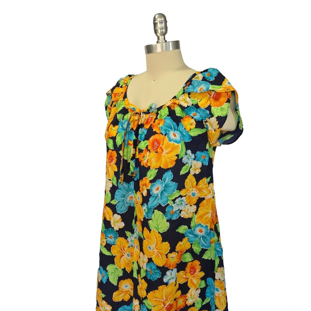 Vintage 70s Hilo Hattie Mumu Floral Print Maxi House Dress Size S Hawaiian